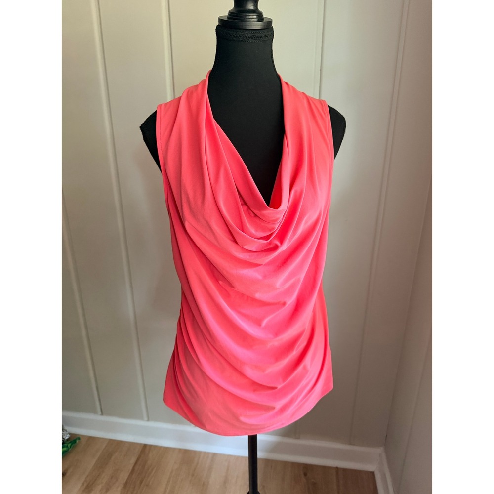 Tangerine‎ Coral Cowl Neck Sleeveless Draped Top Y2K Era Made in USA